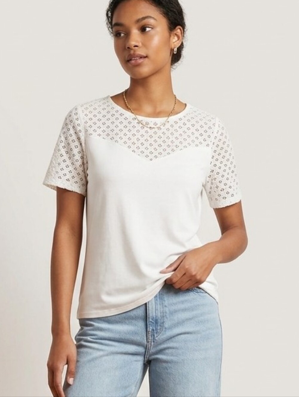 Banana Republic Ivory Lace Stretch Top Sz Size SMALL